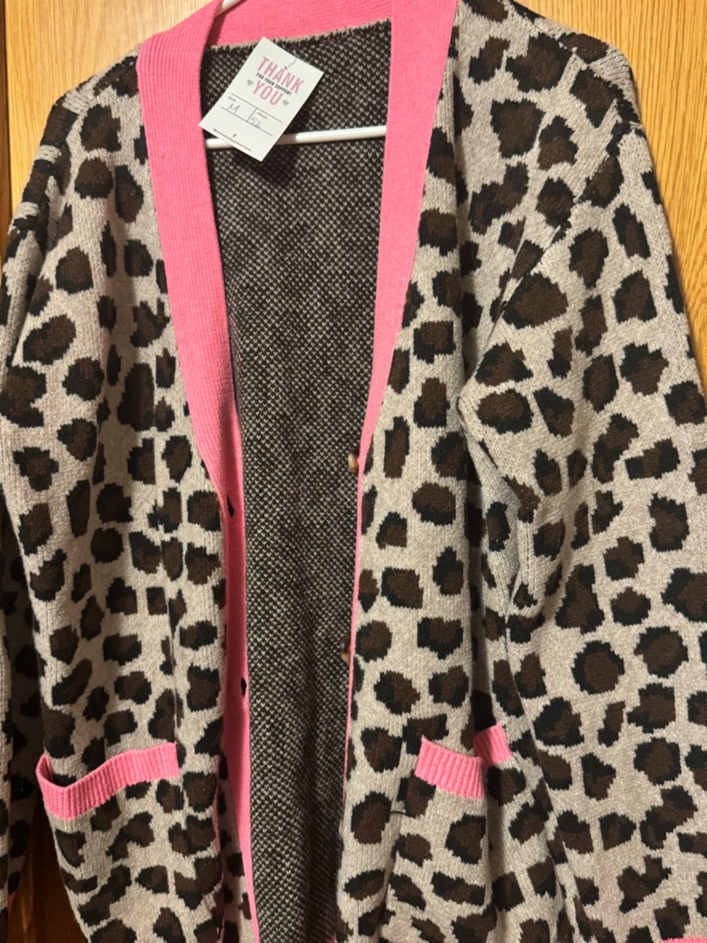 Leopard Print Cardigan with Pink Trim